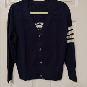 Thom Browne Dark Blue Cardigan with Striped Sleeve(OEM)